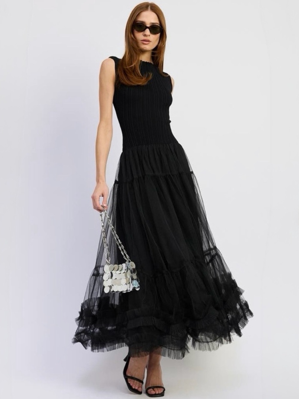 NWOT En Saison Darcy Sleeveless Mixed Media Tulle Gown Dress in Black Size S - Picture 2 of 15
